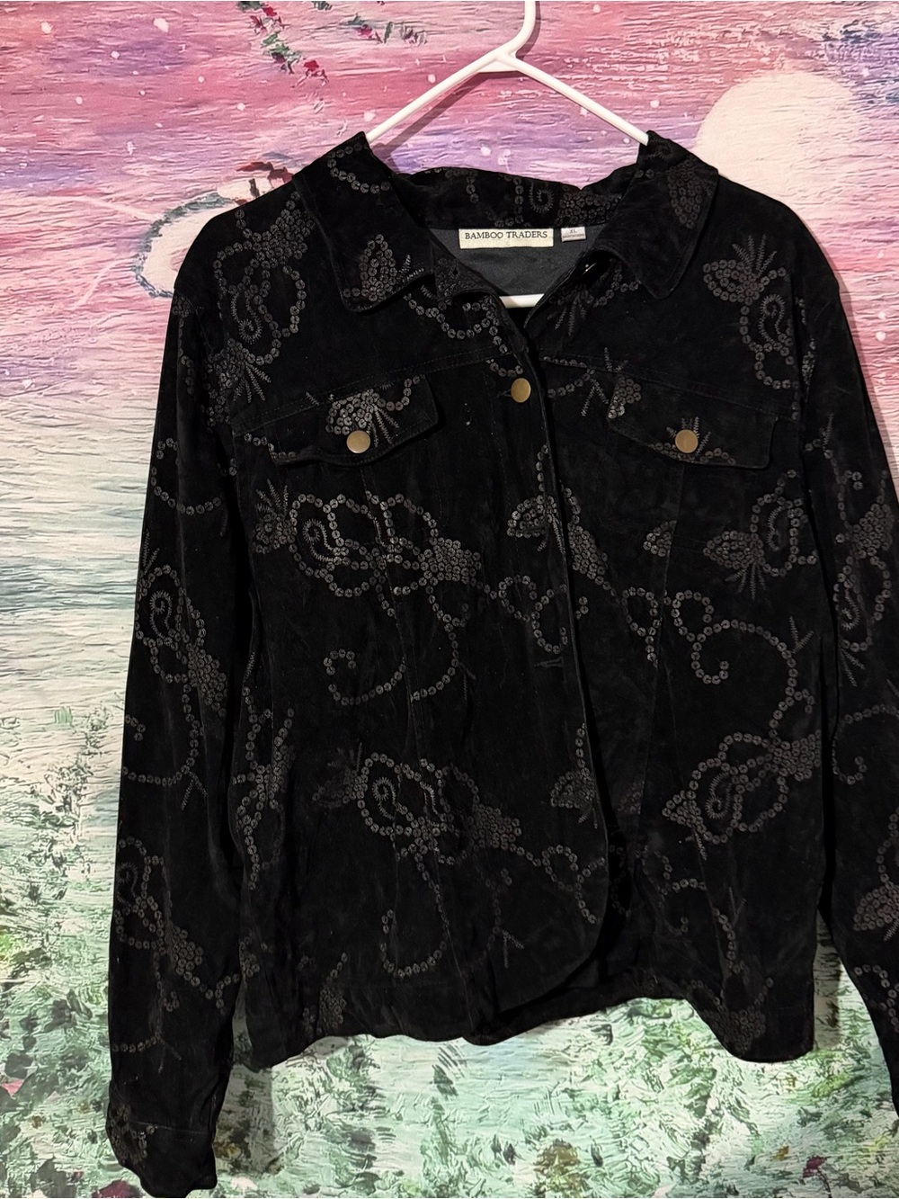 Bamboo Traders Black Embossed Suede Jacket